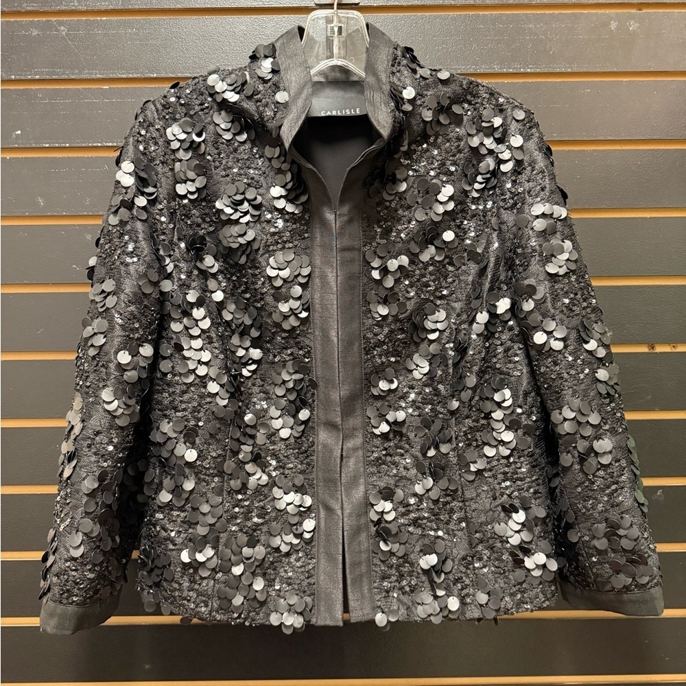 Carlisle Black Sequin Embellished Evening Jacket US 6 Statement Blazer